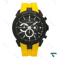 ساعت رومانسون مردانه کرنوگراف دار مشکی بند رابر زرد Romanson-8262-G