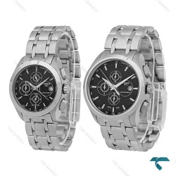 ساعت ست تیسوت سه موتوره کرنوگراف استیل صفحه مشکی Tissot-8279-S