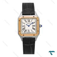 ساعت کارتیه دومونت زنانه دورنگ رزگلد بند چرم مشکی اسمال Cartier-8307-L