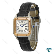 ساعت کارتیه دومونت زنانه دورنگ رزگلد بند چرم مشکی اسمال Cartier-8307-L
