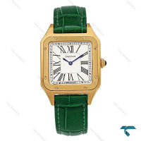 ساعت کارتیه سانتوس دومونت زنانه طلایی بند سبز متوسط Cartier-8470-L
