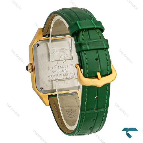 ساعت کارتیه سانتوس دومونت زنانه طلایی بند سبز متوسط Cartier-8470-L