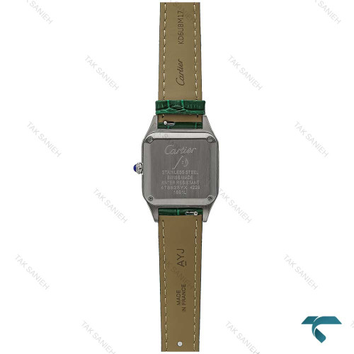 ساعت زنانه کارتیه سانتوس دومونت دو رنگ رزگلد بند چرم سبز Cartier-7302-L