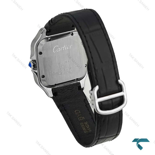 ساعت کارتیه Santos De Cartier زنانه نقره ای بند چرم مشکی Cartier-7304-L