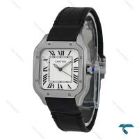 ساعت کارتیه Santos De Cartier زنانه نقره ای بند چرم مشکی Cartier-7304-L