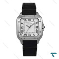 ساعت کارتیه Santos De Cartier زنانه نقره ای بند چرم مشکی Cartier-7304-L