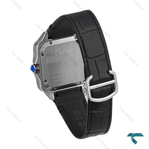 ساعت کارتیر Santos De Cartier مردانه سیلور مشکی بند چرم Cartier-7306-G