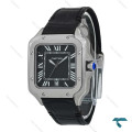 ساعت کارتیر Santos De Cartier مردانه سیلور مشکی بند چرم Cartier-7306-G