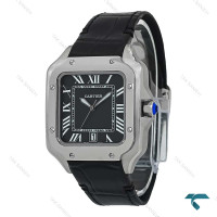 ساعت کارتیر Santos De Cartier مردانه سیلور مشکی بند چرم Cartier-7306-G