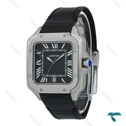ساعت کارتیر Santos De Cartier مردانه سیلور مشکی بند چرم Cartier-7306-G