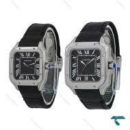 ست ساعت کارتیه Santos De Cartier مشکی قاب سیلور Cartier-7308-S