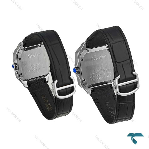 ست ساعت کارتیه Santos De Cartier مشکی قاب سیلور Cartier-7308-S