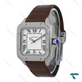 ساعت کارتیه Santos De Cartier مردانه نقره ای بند چرم قهوه ای Cartier-7309-G