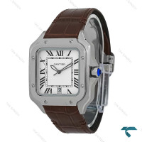 ساعت کارتیه Santos De Cartier مردانه نقره ای بند چرم قهوه ای Cartier-7309-G