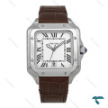 ساعت کارتیه Santos De Cartier مردانه نقره ای بند چرم قهوه ای Cartier-7309-G