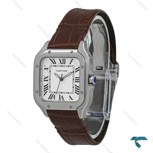 ساعت کارتیه Santos De Cartier زنانه نقره ای بند چرم قهوه ای Cartier-7310-L