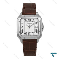 ساعت کارتیه Santos De Cartier زنانه نقره ای بند چرم قهوه ای Cartier-7310-L