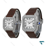 ساعت ست کارتیه Santos De Cartier سیلور بند چرم قهوه ای Cartier-7311-G
