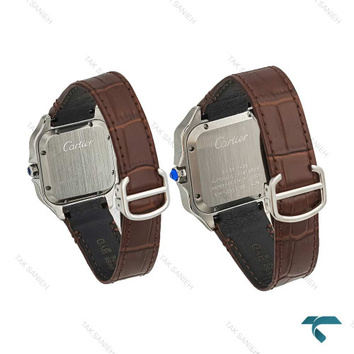ساعت ست کارتیه Santos De Cartier سیلور بند چرم قهوه ای Cartier-7311-G