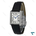 ساعت زنانه کارتیه تانک سیلور دورنگین بند چرم مشکی Cartier-7424-L