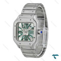 ساعت کارتیه Santos De Cartier مردانه نقره ای اسکلتون سبز Cartier-7427-G