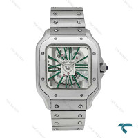 ساعت کارتیه Santos De Cartier مردانه نقره ای اسکلتون سبز Cartier-7427-G