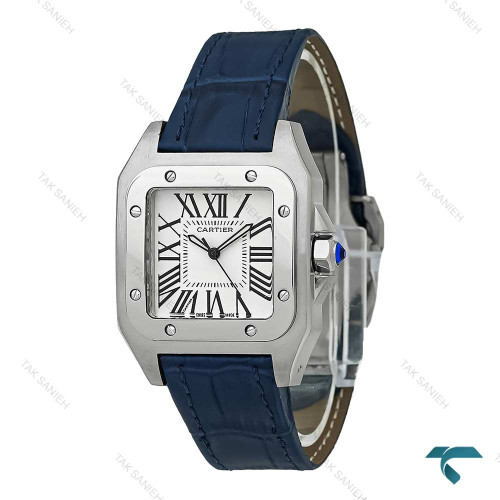 ساعت کارتیه سانتوس 100 زنانه بند چرم سرمه ای Cartier-7522-L