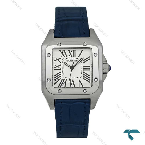ساعت کارتیه سانتوس 100 زنانه بند چرم سرمه ای Cartier-7522-L