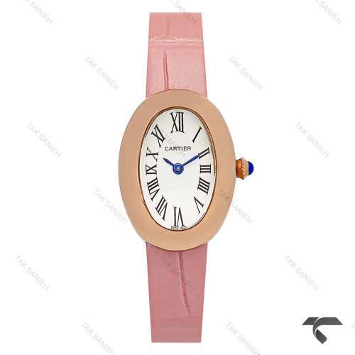 ساعت کارتیه Baignoire زنانه رزگلد بند چرم صورتی Cartier-9843-L