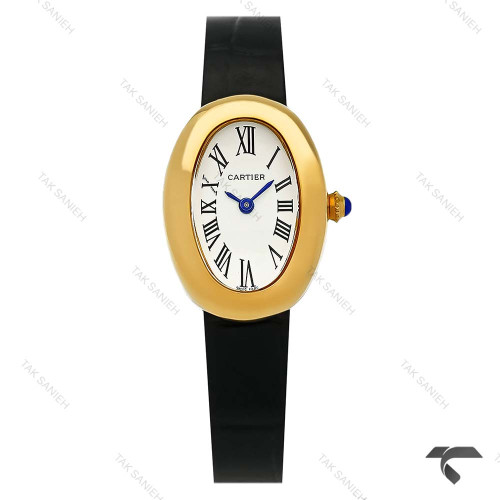 ساعت کارتیه Baignoire زنانه طلایی بند چرم مشکی Cartier-9849-L