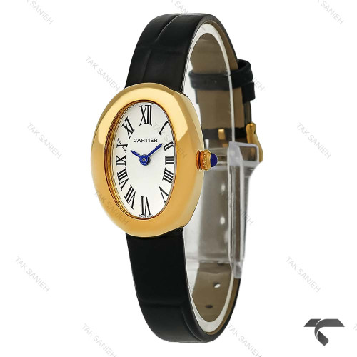 ساعت کارتیه Baignoire زنانه طلایی بند چرم مشکی Cartier-9849-L