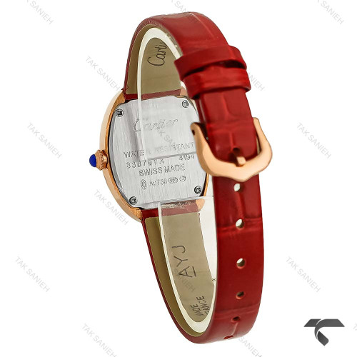 ساعت کارتیر Baignoire زنانه رزگلد بند چرم قرمز Cartier-9850-L