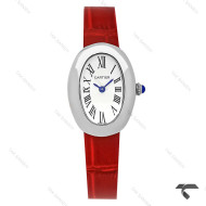 ساعت زنانه کارتیر Baignoire سیلور بند چرم قرمز Cartier-9851-L