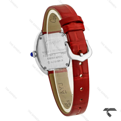ساعت زنانه کارتیر Baignoire سیلور بند چرم قرمز Cartier-9851-L