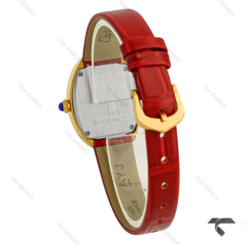 ساعت کارتیه زنانه Baignoire طلایی بند چرم قرمز Cartier-9852-L