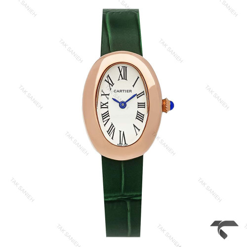 ساعت کارتیر Baignoire زنانه رزگلد بند چرم سبز Cartier-9853-L