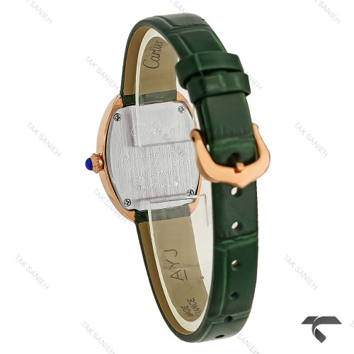 ساعت کارتیر Baignoire زنانه رزگلد بند چرم سبز Cartier-9853-L