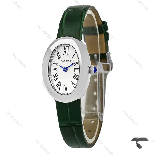 ساعت مچی کارتیه Baignoire زنانه سیلور بند چرم سبز Cartier-9854-L