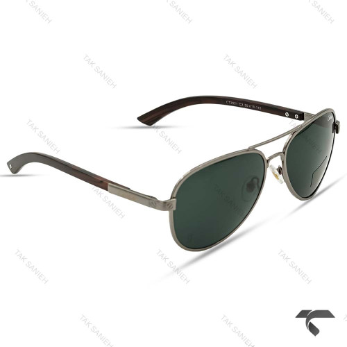 عینک دودی مردانه کارتیه CT2851-2 شیشه سبز دسته قهوه ای Cartier-9862-G