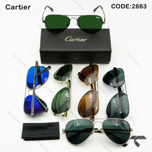 عینک مردانه خلبانی P2863-4 کارتیر شیشه سبز Cartier-9969-G