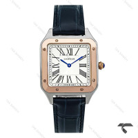 ساعت کارتیر سانتوس دومونت زنانه دورنگ رزگلد بند سرمه ای متوسط Cartier-10612-G