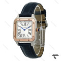 ساعت کارتیر سانتوس دومونت زنانه دورنگ رزگلد بند سرمه ای متوسط Cartier-10612-G