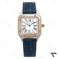 ساعت کارتیه دومونت زنانه دورنگ رزگلد بند سرمه ای اسمال Cartier-10613-L