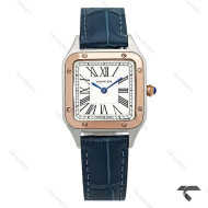 ساعت کارتیه دومونت زنانه دورنگ رزگلد بند سرمه ای اسمال Cartier-10613-L