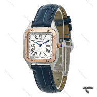 ساعت کارتیه دومونت زنانه دورنگ رزگلد بند سرمه ای اسمال Cartier-10613-L