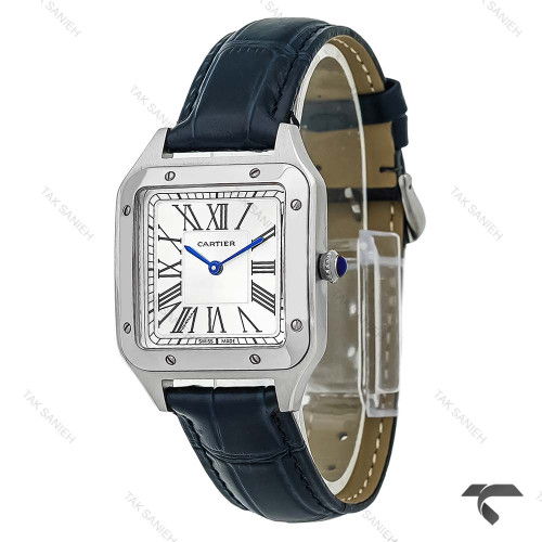 ساعت کارتیر سانتوس دومونت زنانه سیلور بند سرمه ای متوسط Cartier-10615-G