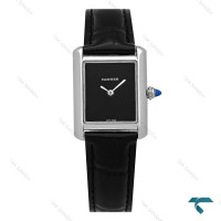 ساعت کارتیه تانک زنانه بند چرم مشکی قاب سیلور صفحه مهندسی Cartier-8753-L