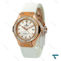 ساعت هابلوت زنانه رزگلد دورنگین بند رابر سفید Hublot-8803-L