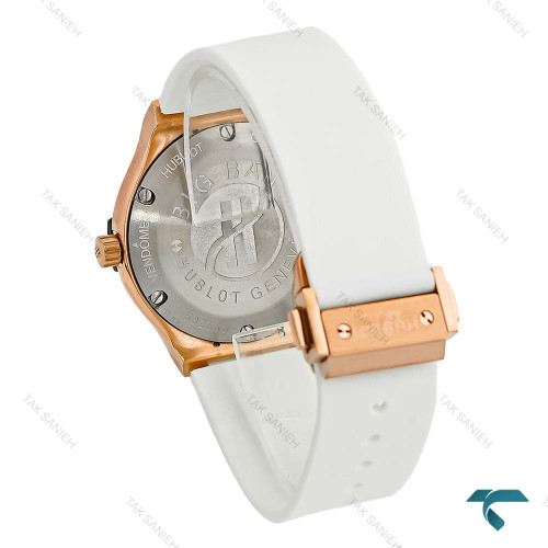 ساعت هابلوت زنانه رزگلد دورنگین بند رابر سفید Hublot-8803-L