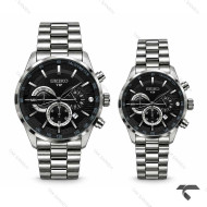 ساعت ست سیکو VIP رفرنس 31693 کرنوگراف سیلور صفحه مشکی Seiko-11461-S